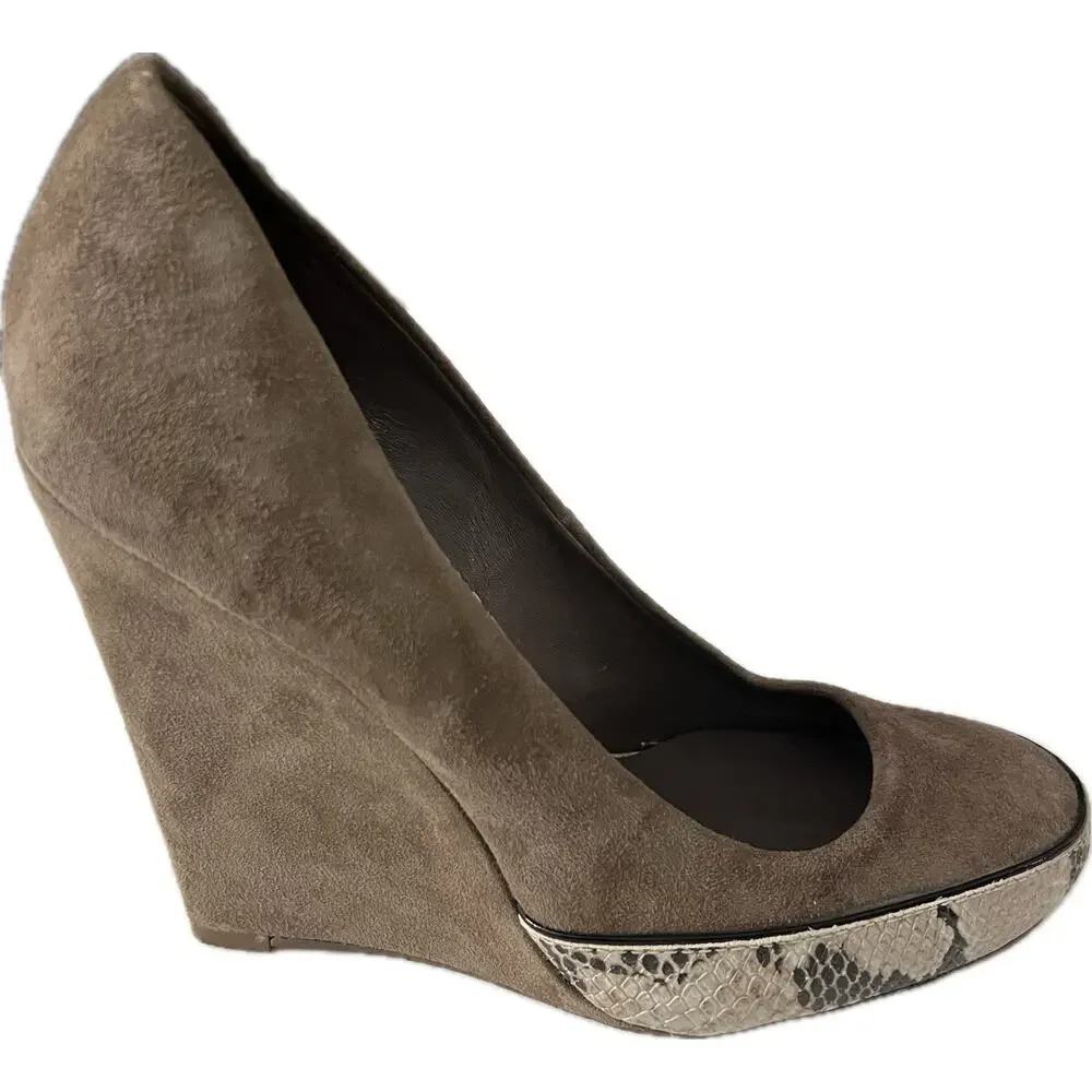 Tory Burch Sandra Pump Women's Size 8 Brown Leather Wedge Heel Platform Phython